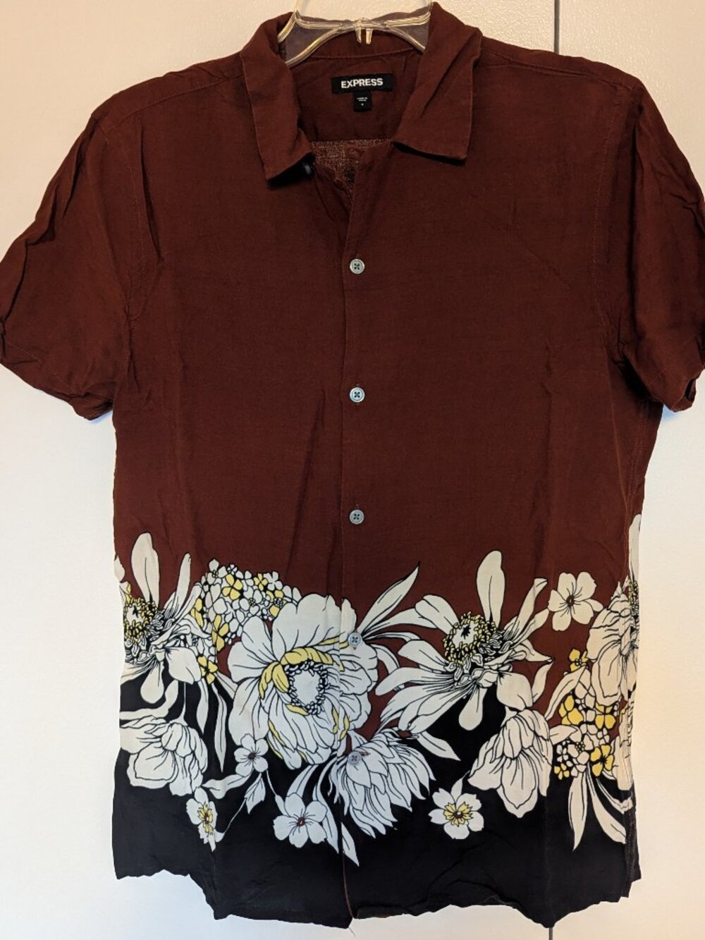 Express floral short sleeve button-up shirt